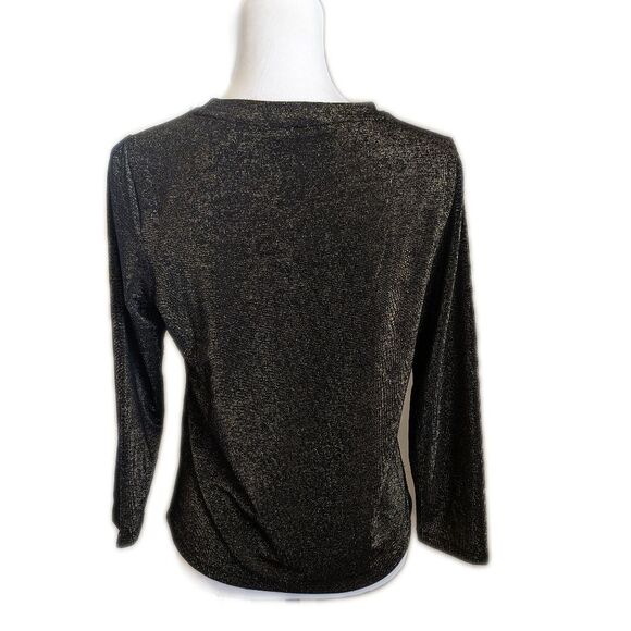 DKNY black & gold stretch metallic sparkle long sleeved t shirt with cutout M - Picture 2 of 6